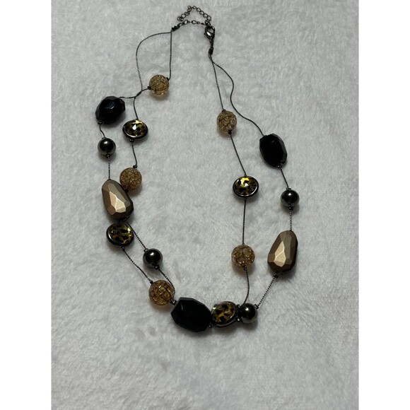 Chunky Layered Black/Brown Animal Cheetah print Adjustable Fashion Necklace - Picture 2 of 4